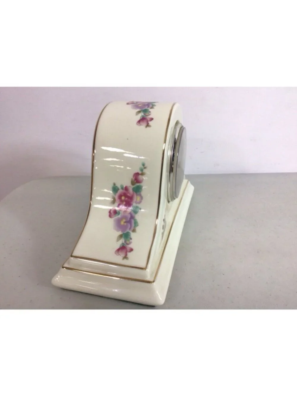 Godinger Vintage Floral Ceramic Mantle Clock Hand Painted Works